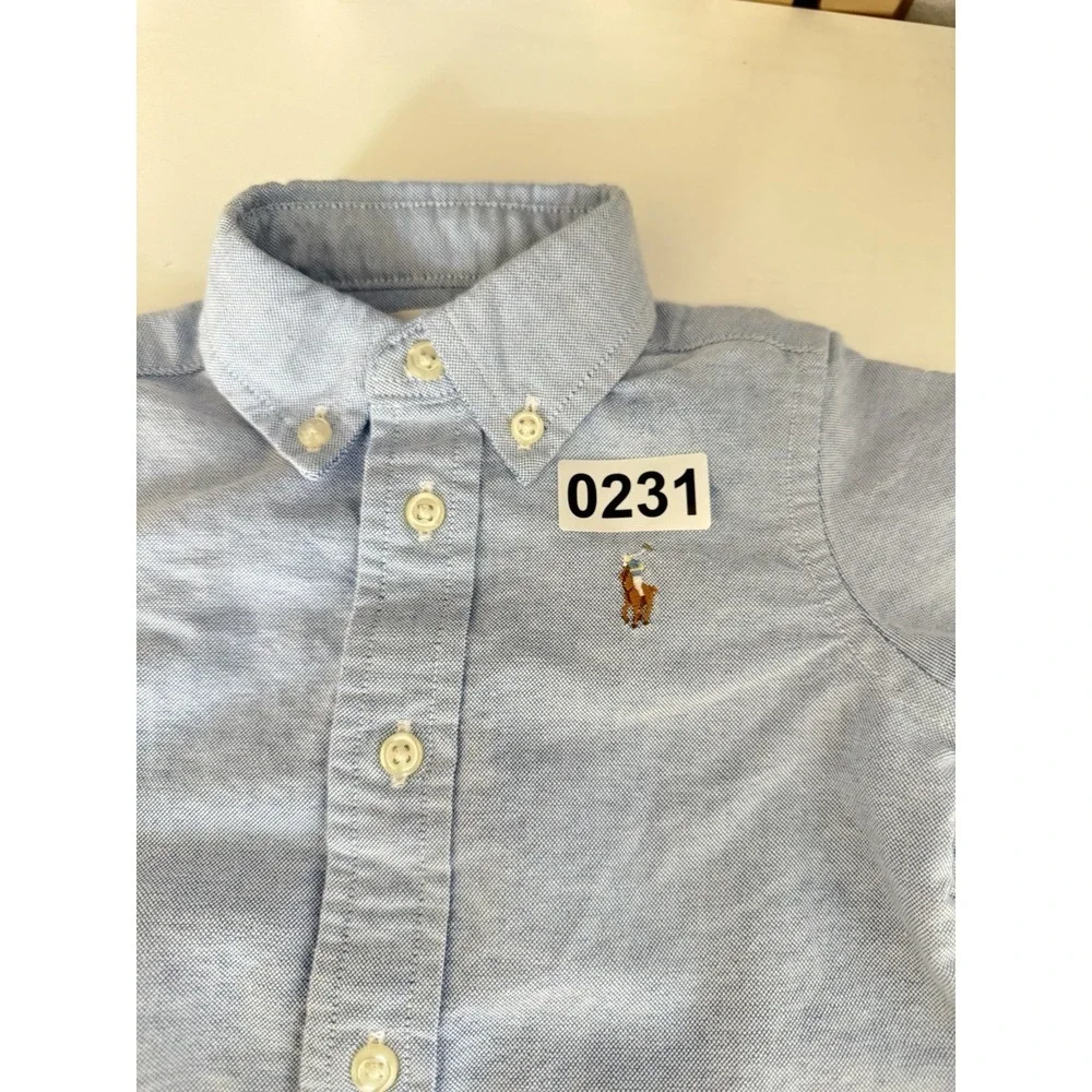 Ralph Lauren Button Down Shirt Kids 9M Blue Long Sleeve Oxford Cotton Pony Logo